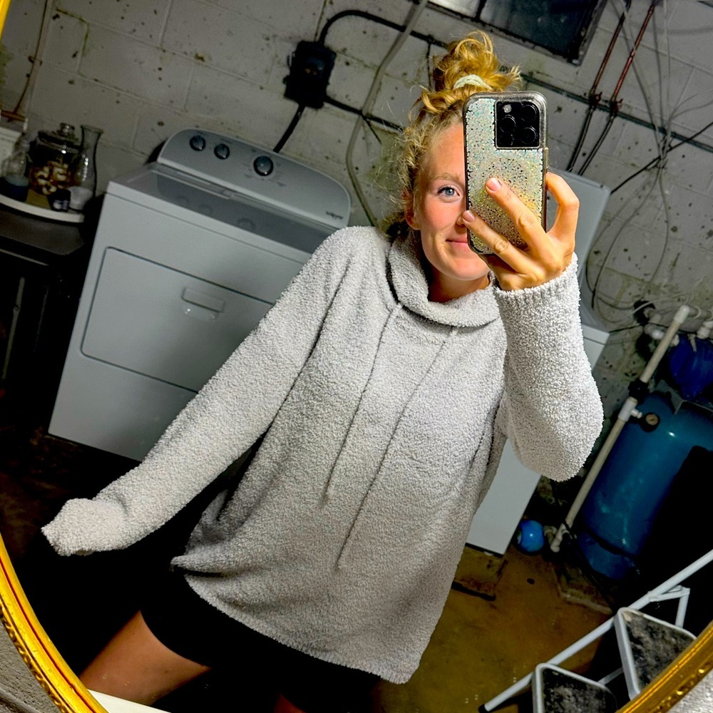 Grey Sherpa fussy cowl neck sweatshirt